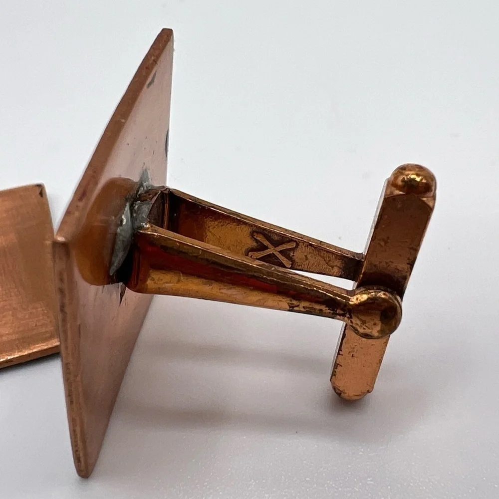 Vintage Copper Enamel Handmade Cuff Links Abstract Design
